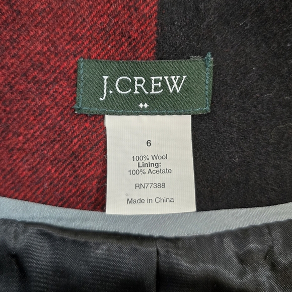 J. Crew Red Buffalo Plaid Double Breasted Cropped Pea Coat Jacket Small Or 6 - Picture 3 of 13